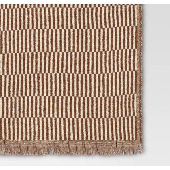 50''x60'' Oversized Woven Linework Throw Blanket Dark Camel/Cream - Threshold - Picture 4 of 8